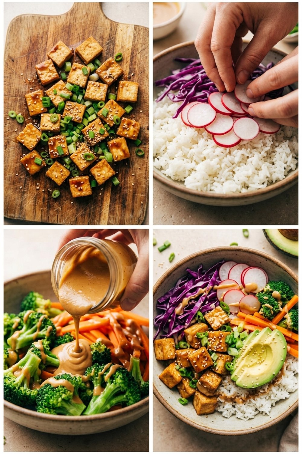 Step by step Crispy Honey Garlic Tofu Bowls