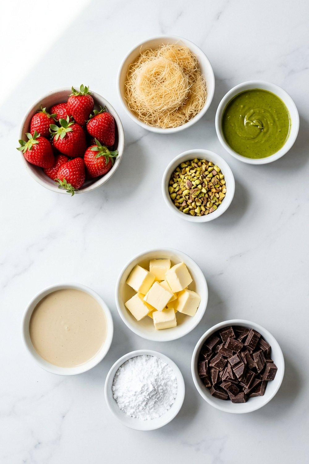 Ingredients for Dubai Chocolate Strawberry Cups