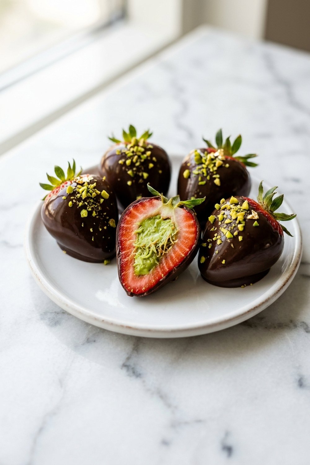Close up of Dubai Chocolate Strawberry Cups