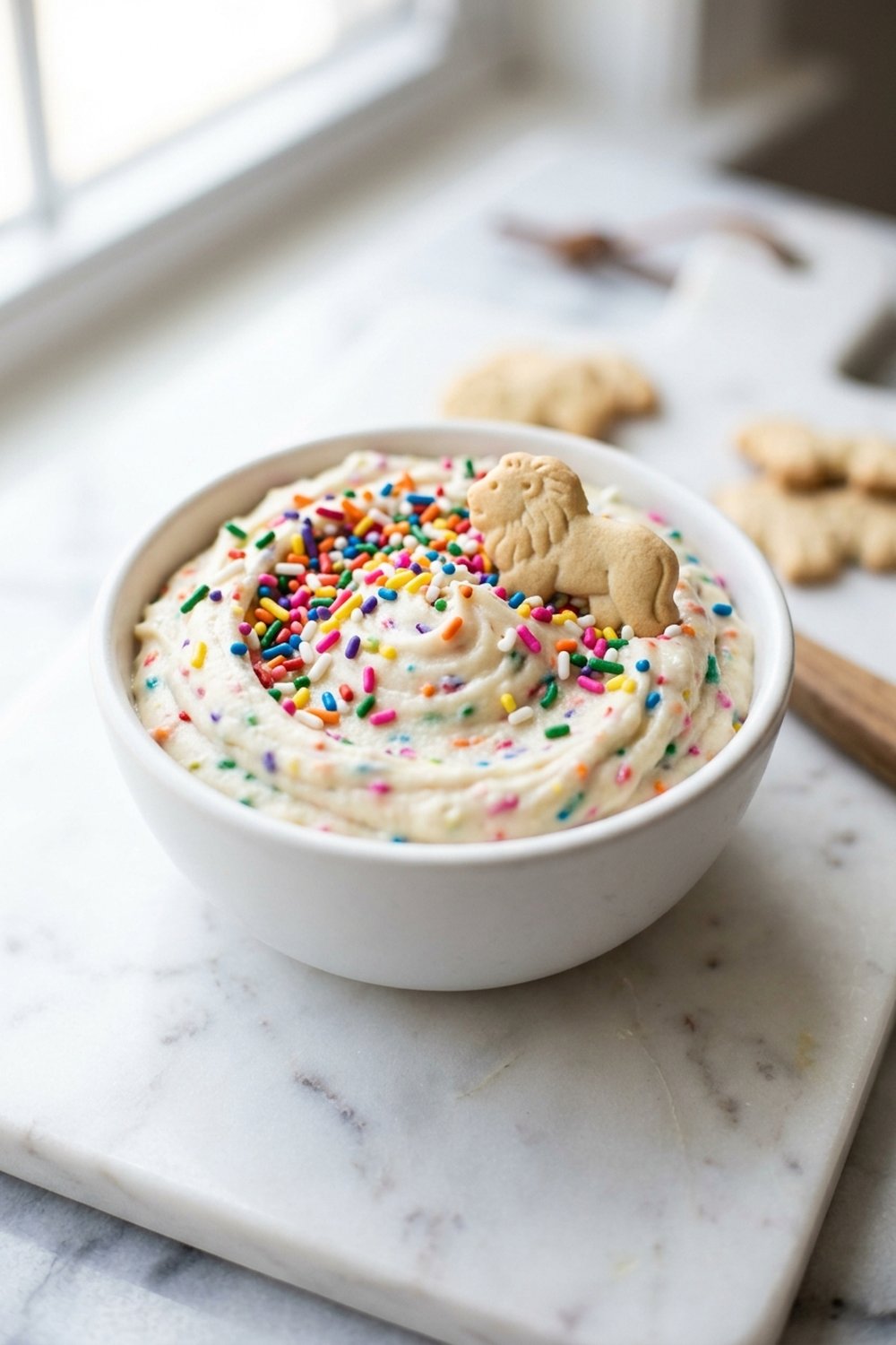 Close up of Funfetti Cake Batter Dip