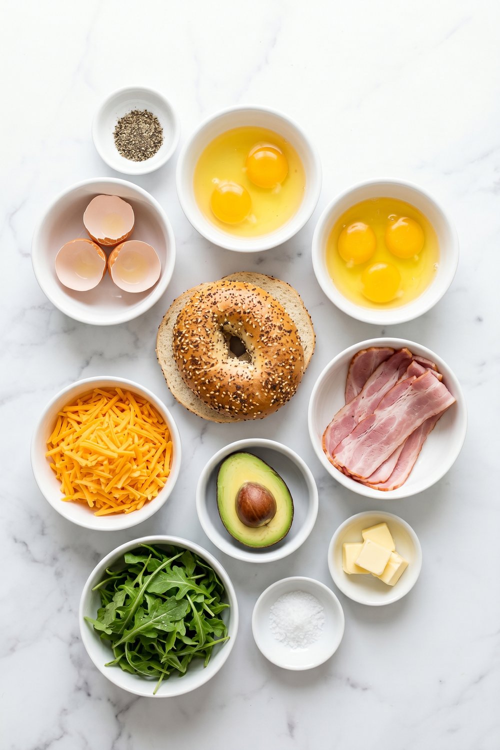 Ingredients for High Protein Bagel Breakfast Sandwich