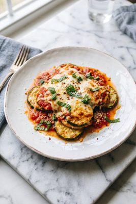 Keto Chicken Parmesan Zucchini served on a plate
