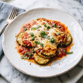 Keto Chicken Parmesan Zucchini served on a plate