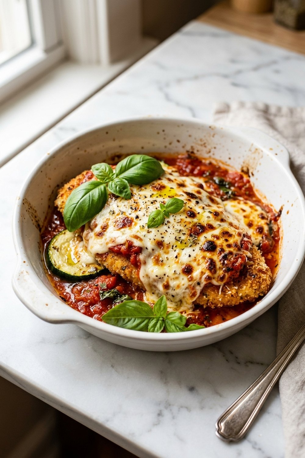Keto Chicken Parmesan Zucchini close up