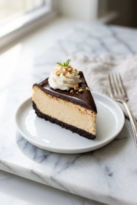 Keto Chocolate Peanut Butter Cheesecake served on a plate