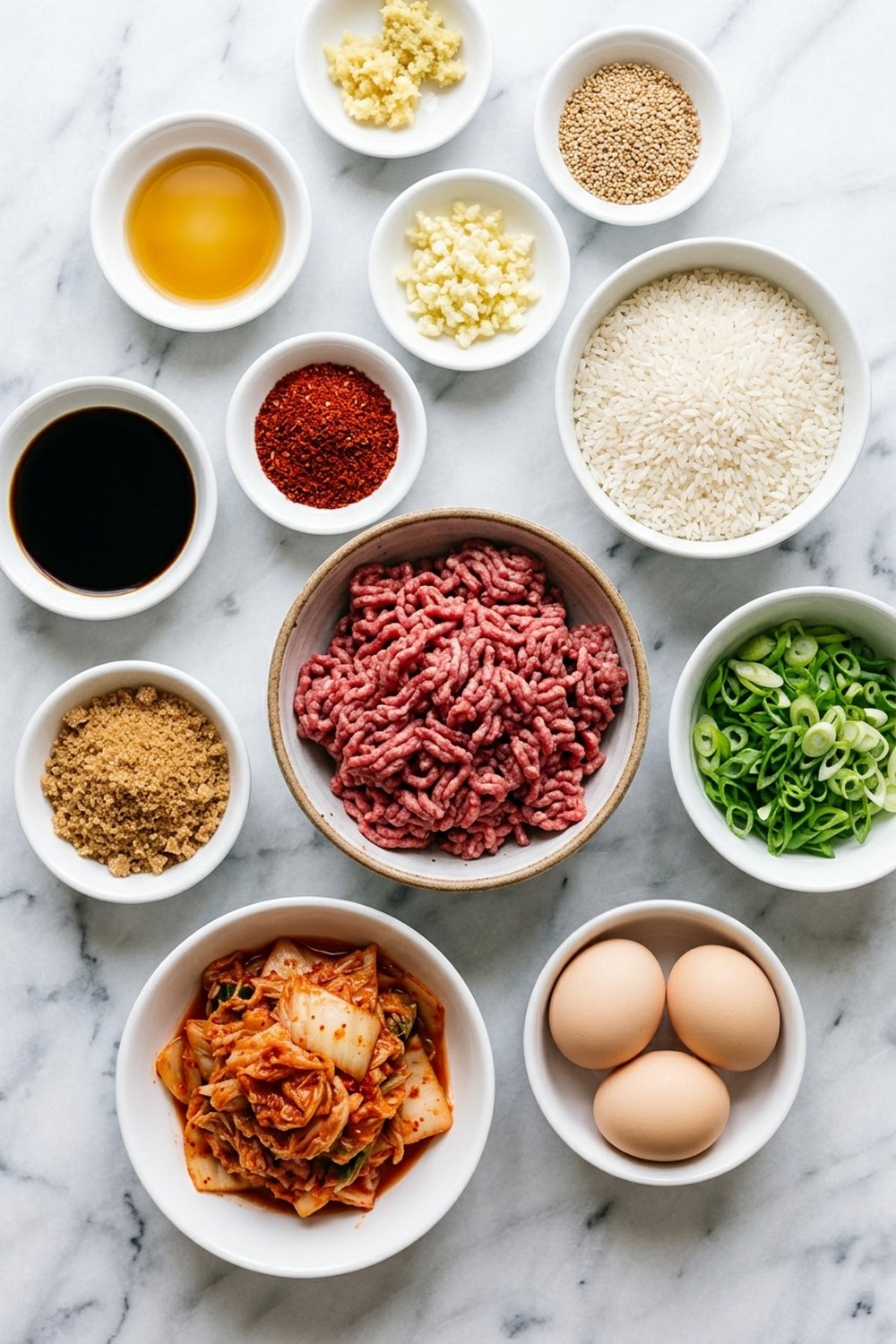 Ingredients for Korean Ground Beef Rice Bowls