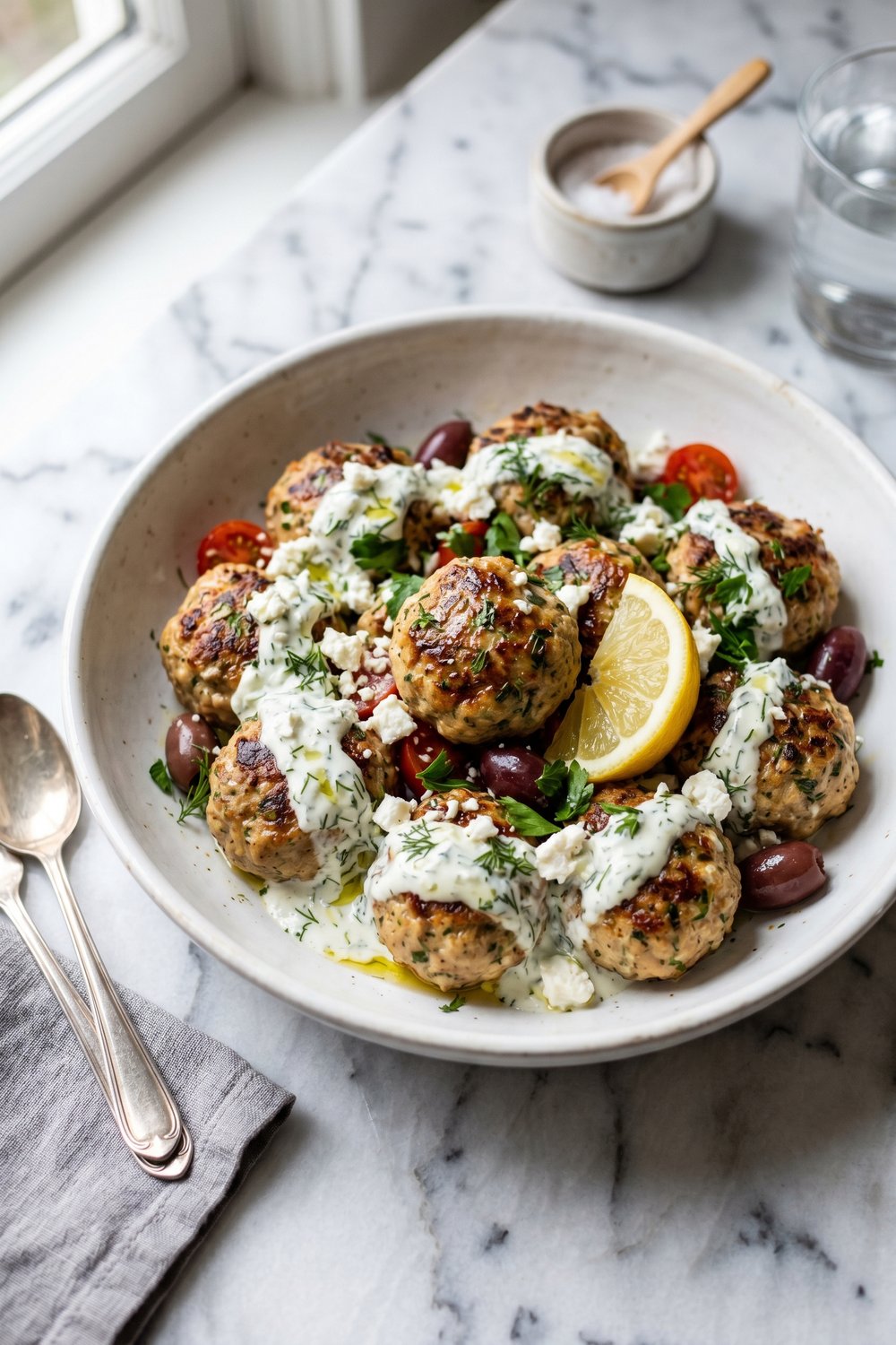 Mediterranean Turkey Meatballs close up