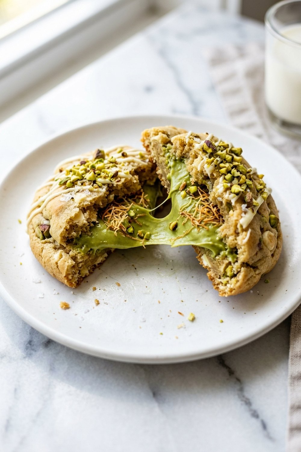 Close up of Pistachio Cream Stuffed Cookies
