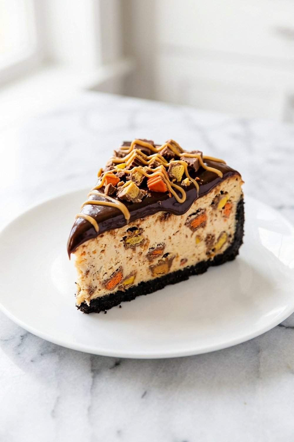 Close up of Reese's Peanut Butter Cheesecake