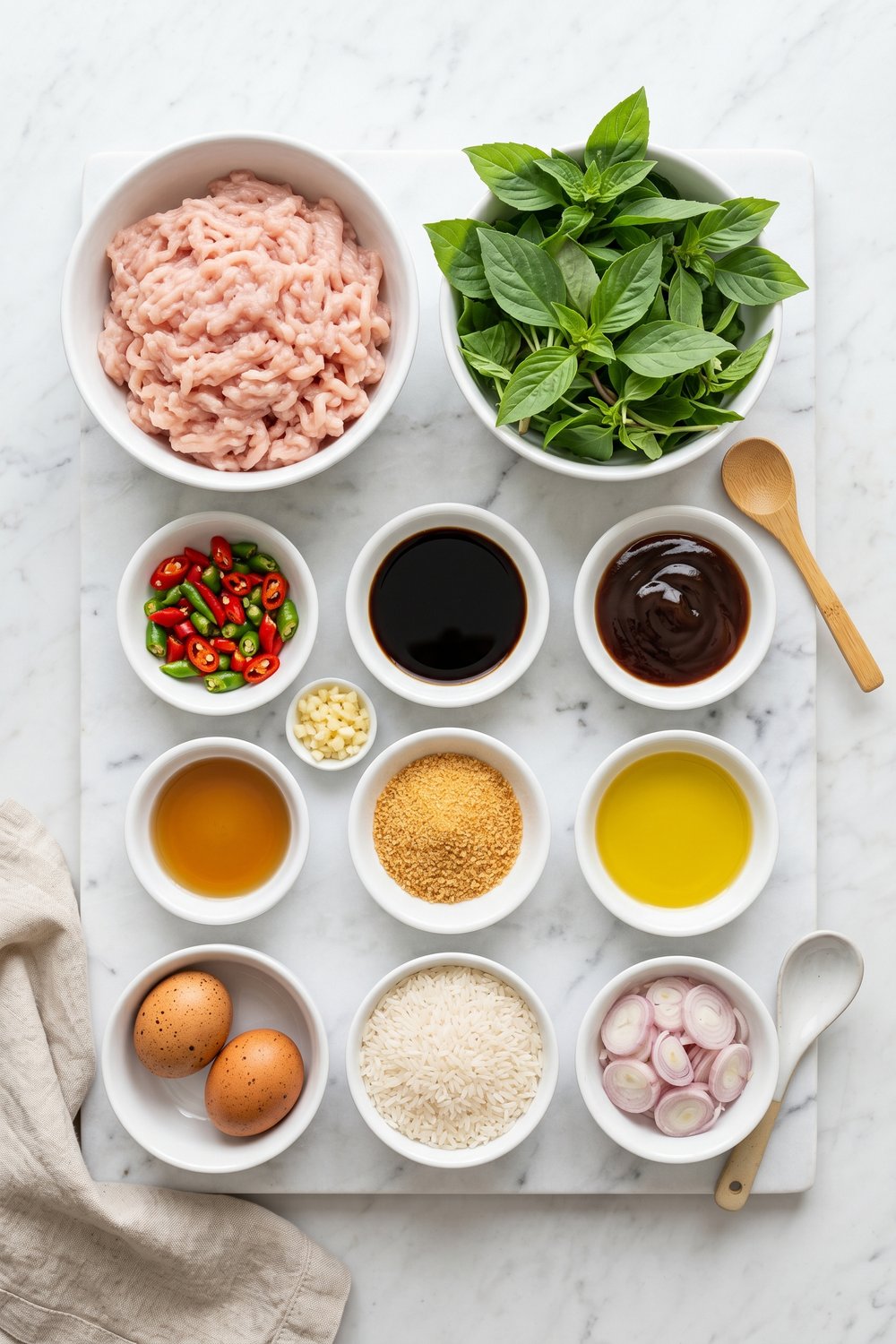 Ingredients for Spicy Thai Basil Chicken (Pad Krapow Gai)