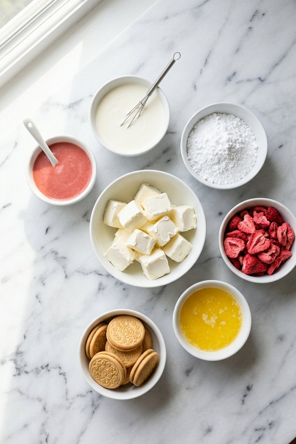 Ingredients for Strawberry Crunch Cheesecake