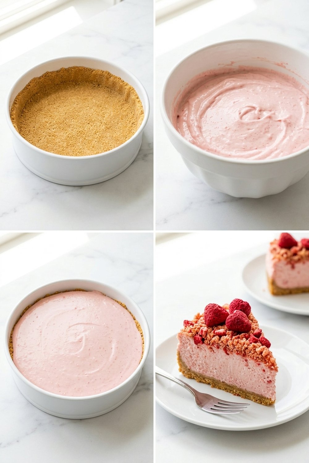 Step by step for Strawberry Crunch Cheesecake