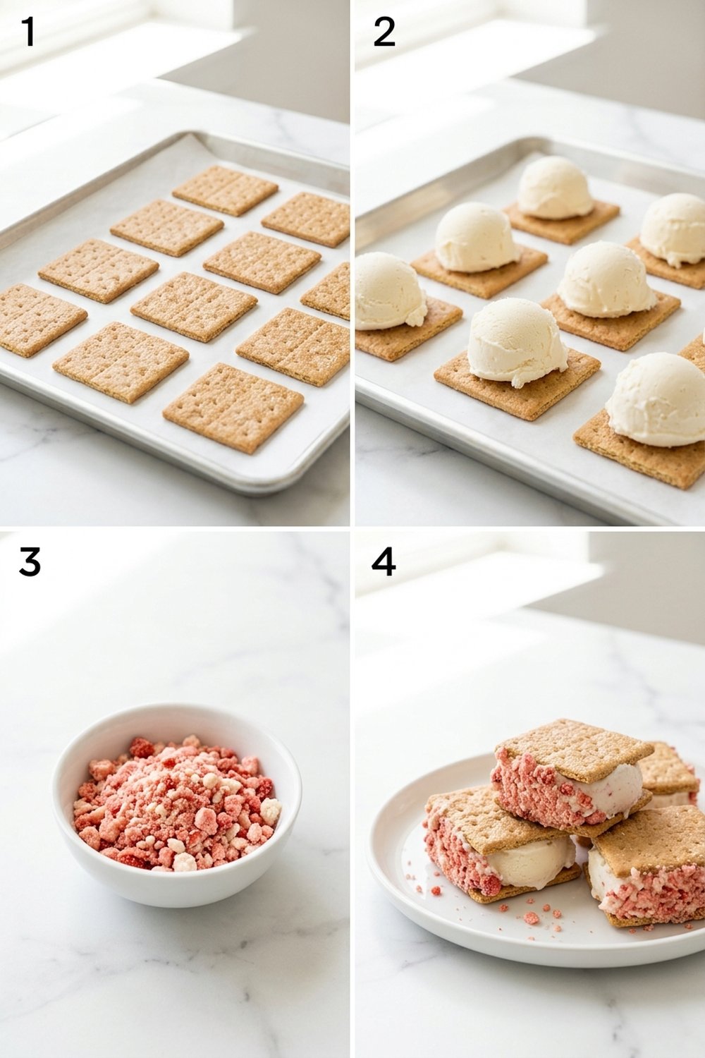 Step by step for Strawberry Crunch Ice Cream Sandwiches