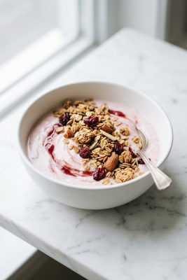 Strawberry Vanilla Protein Bowl served on a plate