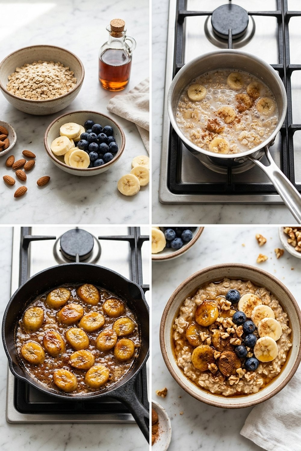 Step by step Vegan Banana Foster Oats