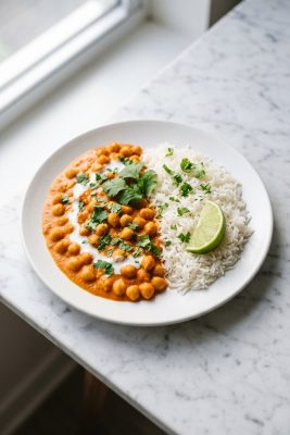 Vegan Chickpea Tikka Masala served on a plate