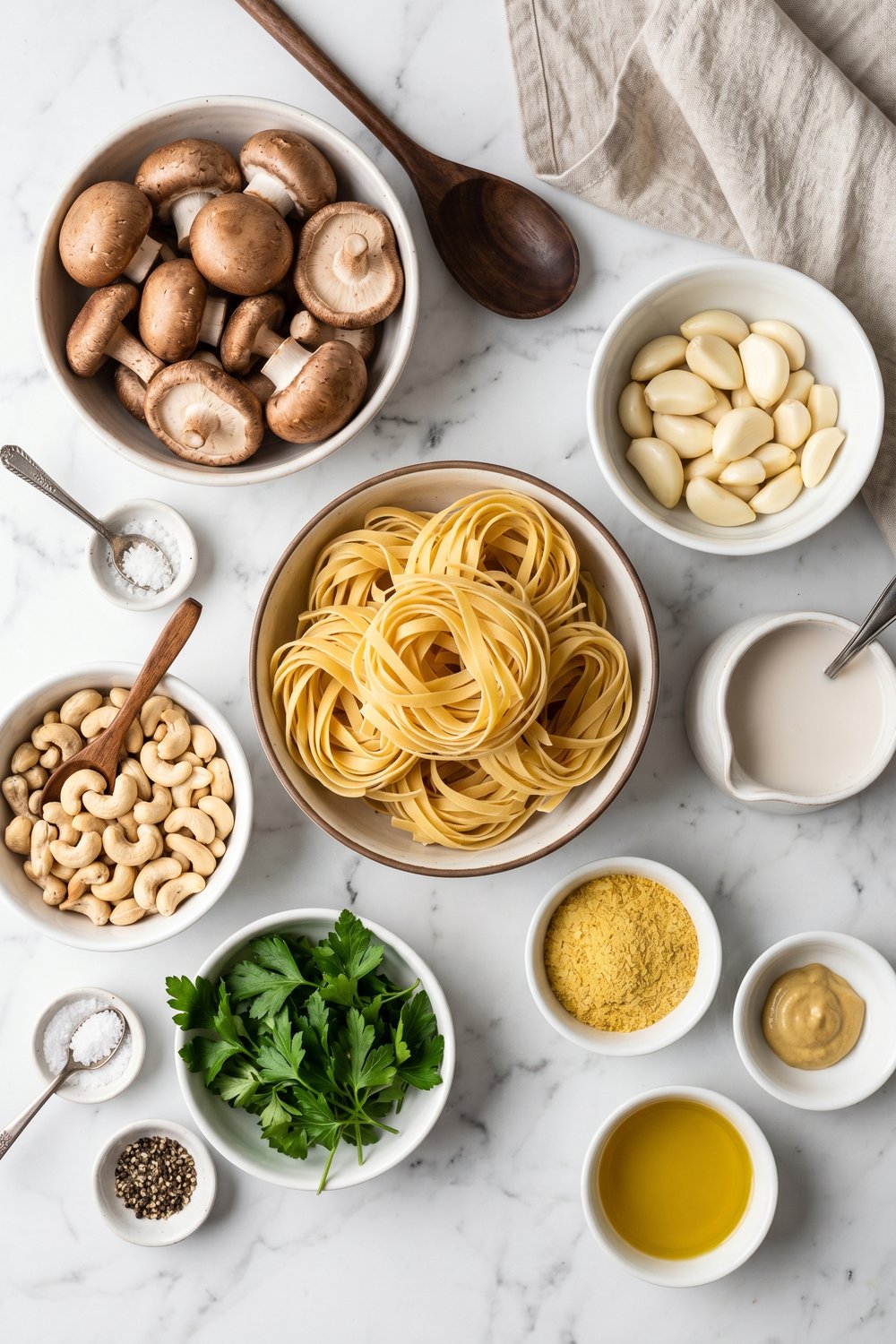 Ingredients for Vegan Creamy Garlic Mushroom Pasta