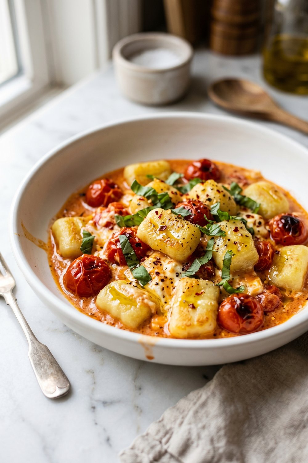 Vegetarian Baked Feta Gnocchi close up