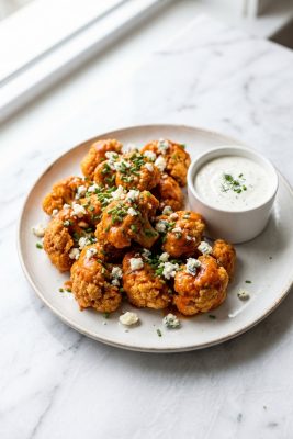 Vegetarian Crispy Buffalo Cauliflower served on a plate