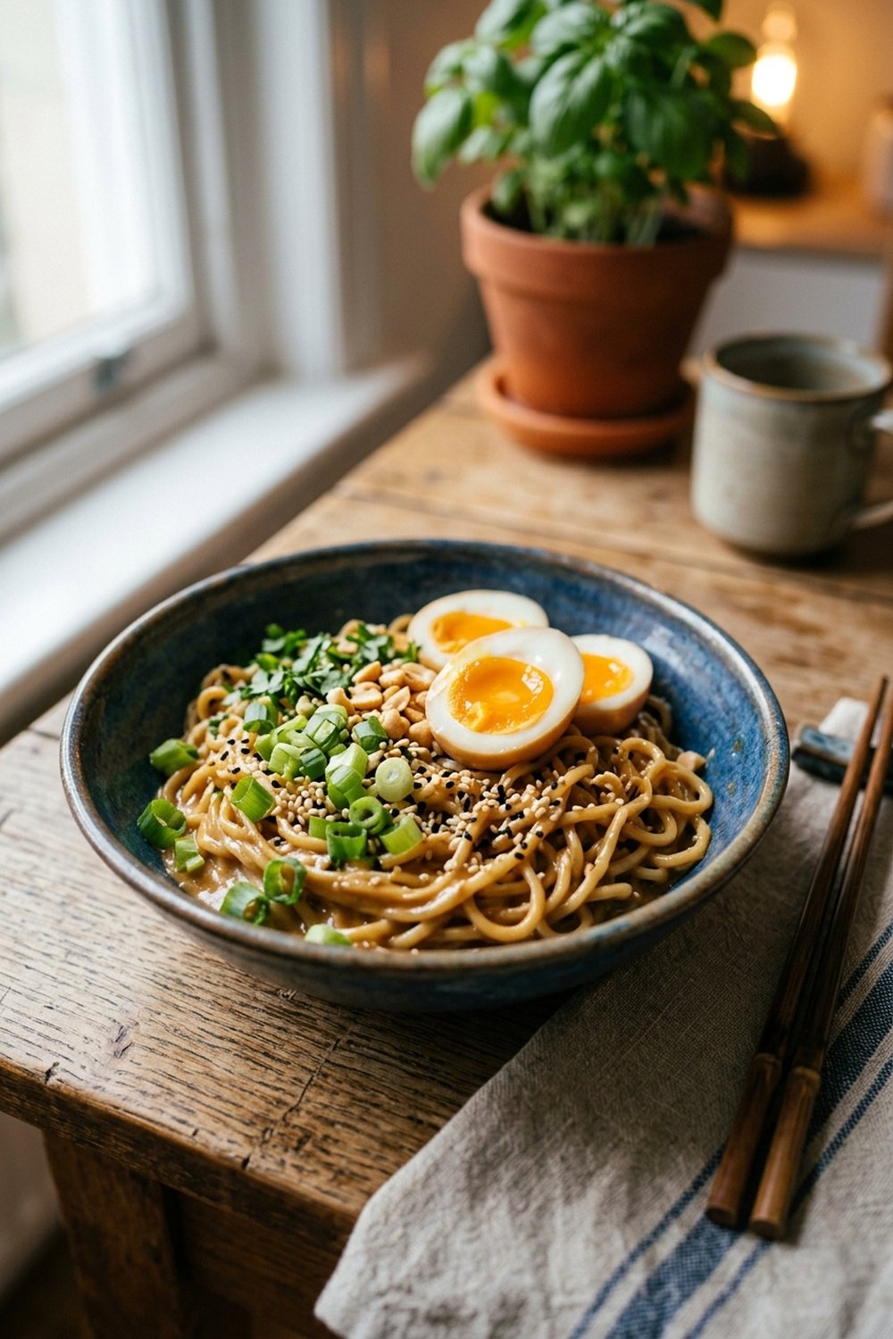 Vegetarian Thai Peanut Noodles close up